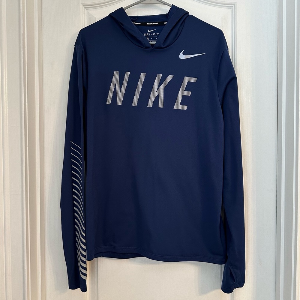 Nike Dry Running Dri-Fit Blue LS Hoodie Men’s Medium